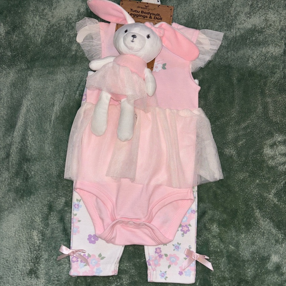 Pink Tutu Bodysuit with Doll and Leggings